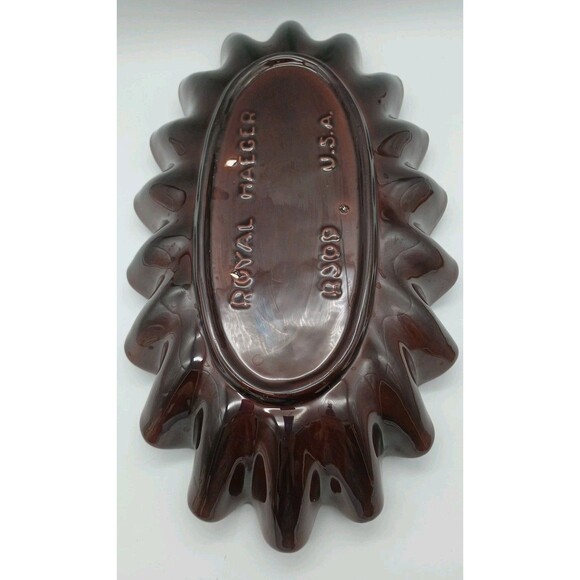 Royal Haeger Ruffle Dish Brown Green VTG Glaze R309 USA Scalloped Console - Picture 6 of 7